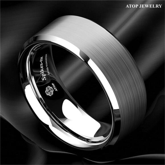 Men's Wedding Band Rings | Brushed Silver Wedding Rings for Men and Women - Picture 3 of 6
